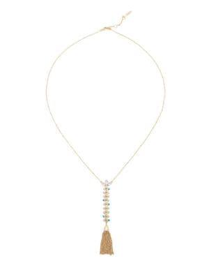Sole Society Crystal, Dyed Quartz & Faux Pearl Tassel Pendant Necklace