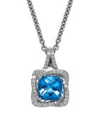 Lord & Taylor Swiss Blue Topaz, Diamond And Sterling Silver Pendant Necklace