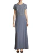 Cachet Short Sleeve Beaded Gown