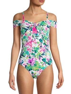Tommy Bahama Fleur De Flora Printed Cold-shoulder 1-piece Swimsuit