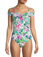 Tommy Bahama Fleur De Flora Printed Cold-shoulder 1-piece Swimsuit