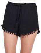 Kensie Pom-pom Trim Crepe Shorts