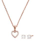 Michael Kors 14k Rose Goldplated & Crystal Heart Pendant Necklace & Stud Earrings Box Set