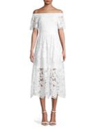 Vince Camuto Off-shoulder Mixed-lace Midi Dress