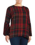 Vince Camuto Plus Plaid Bell Sleeve Blouse