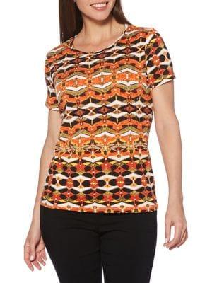 Rafaella Distorted Striped Short Sleeve Top