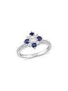 Sonatina 14k White Gold, Blue And White Sapphire And Diamond Flower Ring