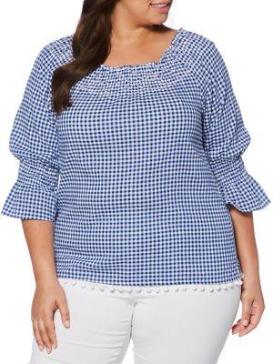 Rafaella Plus Gingham Off-the-shoulder Top