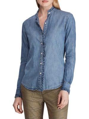 Lauren Ralph Lauren Ruffle-trimmed Denim Shirt