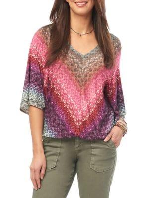 Democracy Printed V-neck Stretch Top