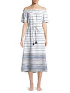 Tommy Bahama Off-shoulder Frayed-hem Stripe Coverup Dress