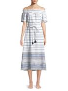 Tommy Bahama Off-shoulder Frayed-hem Stripe Coverup Dress