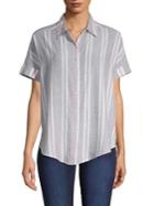 Lord & Taylor Petite Striped Short Sleeve Button Front Shirt