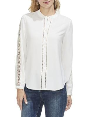 Vince Camuto Sapphire Sheen Cut-out Button-down Shirt