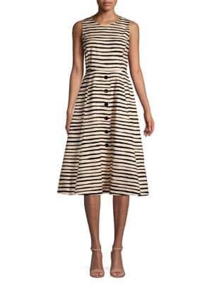 Donna Karan Brush-stripe Buttoned Fit-&-flare Dress
