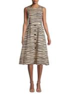 Donna Karan Brush-stripe Buttoned Fit-&-flare Dress