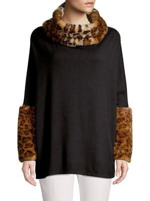 Premise Leopard-print Faux Fur Turtleneck Top