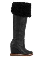 Dolce Vita Perly Faux Shearling Cuff Leather Wedge Boots