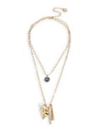 Bcbgeneration Goldtone And Faux Pearl Crinkle Heart Cluster Layered Necklace
