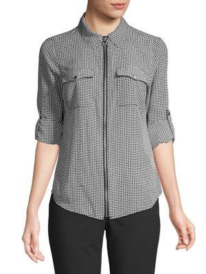 Michael Michael Kors Petite Petite Printed Zip Front Blouse