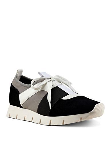 Nine West Well Done Colorblocked Seude And Leather-trimmed Sneakers