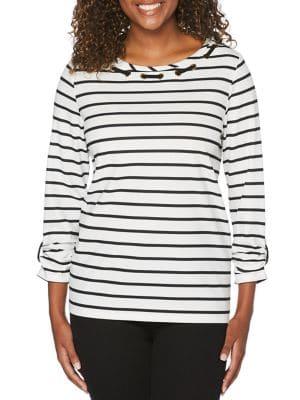 Rafaella Petite Striped Lace Top