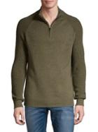 Black Brown Quarter-zip Rib-knit Mockneck Sweater