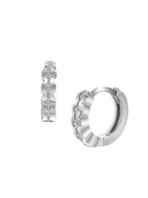 Lord & Taylor 925 Sterling Silver & Crystal Scalloped Bridal Huggie Hoop Earrings