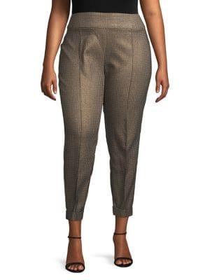 Lord & Taylor Plus Metallic Houndstooth Pants