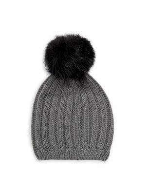 Steve Madden Rib Knit Faux-fur Pom Pom Beanie