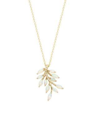 Effy 14k Yellow Gold, Opal & Diamond Pendant Necklace