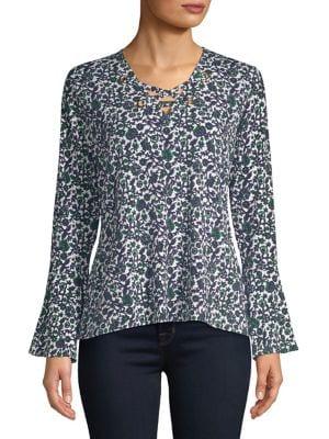 Michael Michael Kors Petite Wood Vine Bell-sleeve Top