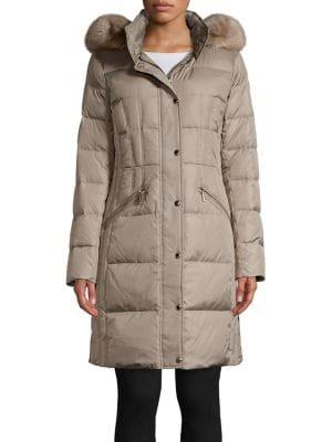 Michael Michael Kors Faux Fur Hood Quilted Walker Coat