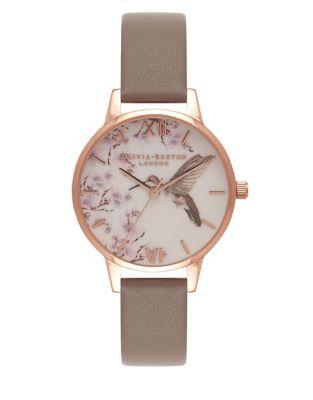 Olivia Burton Painterly Prints Stainless Steel Leather-strap Watch