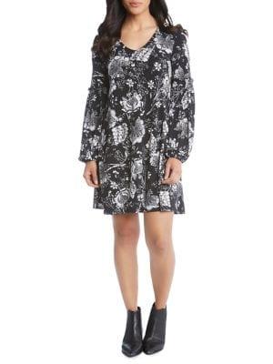 Karen Kane Smocked-sleeve Floral Shift Dress