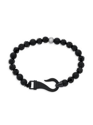 Lord & Taylor Stainless Steel & Black Hematite Beaded Bracelet