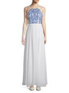 Xscape Embroidered Rhinestone Studded Evening Gown