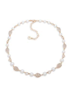 Anne Klein Goldtone, Faux Pearl & Crystal Collar Necklace