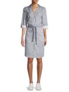 Jones New York Striped Tie Waist Shirt Dress