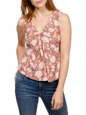 Lucky Brand Floral Cotton Tie Front Top