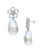 Sonatina 14k White Gold, White Cultured Freshwater Pearl & Diamond Drop Earrings