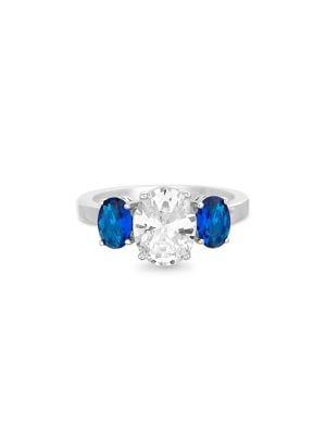 Lord & Taylor 925 Sterling Silver & Three-stone Cubic Zirconia & Simulated Sapphire Anniversary / Engagement Ring