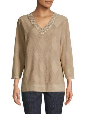 Karl Lagerfeld Paris Faux Pearl-embellished V-neck Sweater