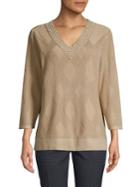 Karl Lagerfeld Paris Faux Pearl-embellished V-neck Sweater