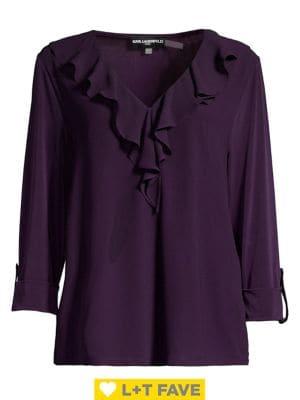 Karl Lagerfeld Paris Ruffled V-neck Top