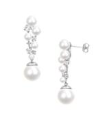 Sonatina Sterling Silver, 3-10.5mm Pearl & White Topaz Cluster Drop Earrings