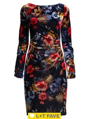 Vince Camuto Floral Ruched Velvet Sheath Dress