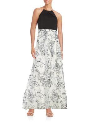 Aidan By Aidan Mattox Floral Halter A-line Gown