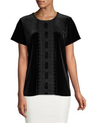 Karl Lagerfeld Paris Velvet And Lace Short Sleeve Top