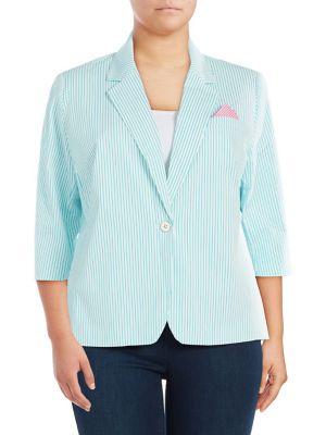 Rafaella Plus Striped Seersucker Button Jacket